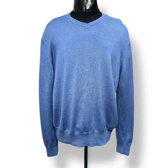 J.Crew Men's XL Blue Italian Merino Wool Sweater V-Neck Pullover Academia Preppy - Picture 2 of 6
